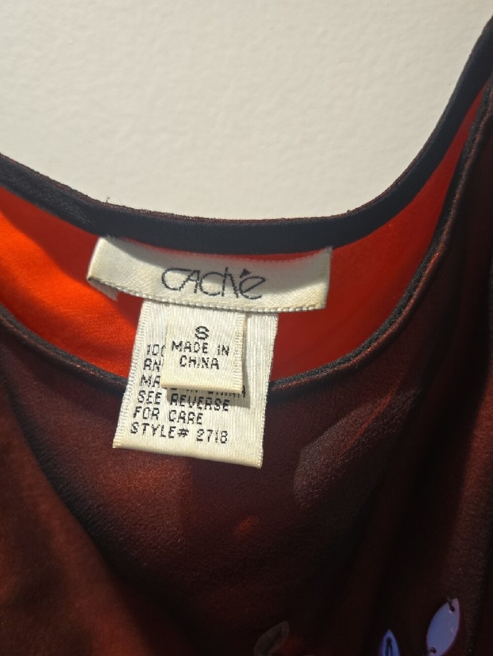 Cache Embroidered Satin & Sheer Floral Bodysuit Top - Red and Black - Picture 4 of 4